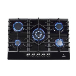 Parrilla de gas SENZA 76 empotrable con 5 quemadores de cristal templado negro