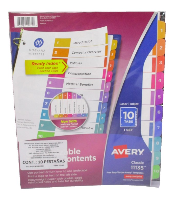 SEPARADOR AVERY BLANCO 10 POSICIONES