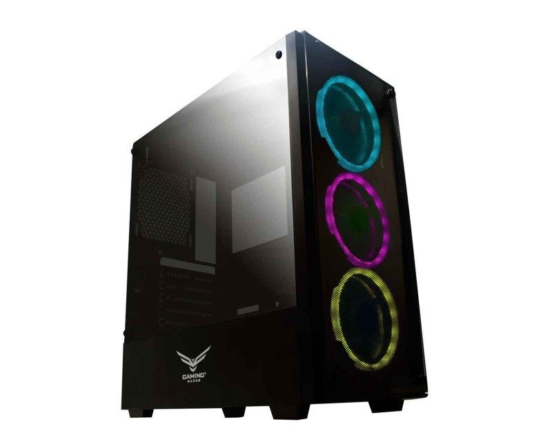 Gabinete Naceb Evotec Player Led Atx S/fuente Cristal Na-0603 color Negro