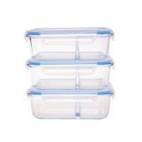 Set 3 contenedores vidrio rectangular 2div 1.05 Lt