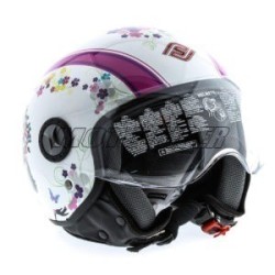 Casco Para Moto Dama Jet  Blanco-Rosa Flor