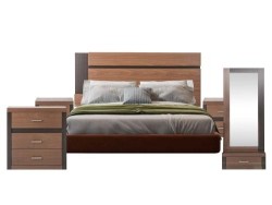 Recamara Arizona De Madera King Size Cabecera, 2 Burós, Cajonera Y Espejo