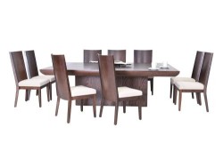 Comedor Owen De Madera Para 10 Personas Rectangular Mesa Y Sillas De Tela Color Beige