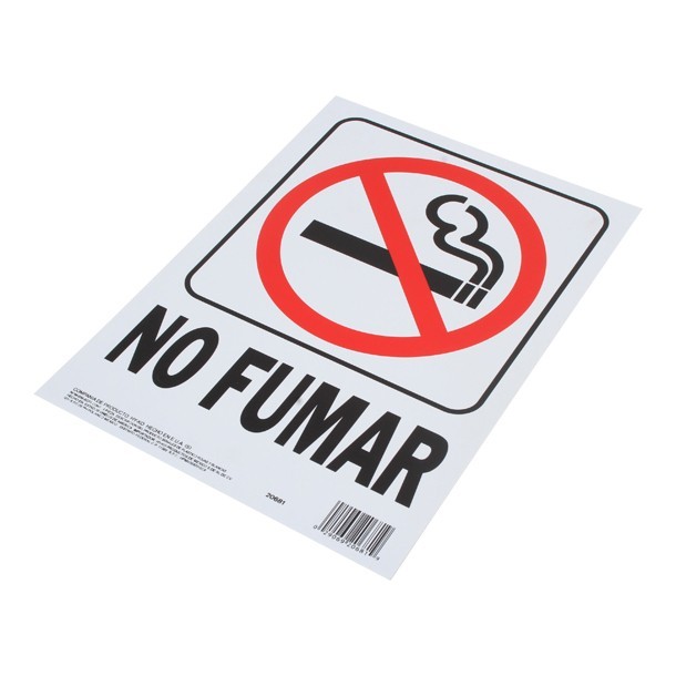 LETRERO DE PLÁSTICO DE "NO FUMAR"